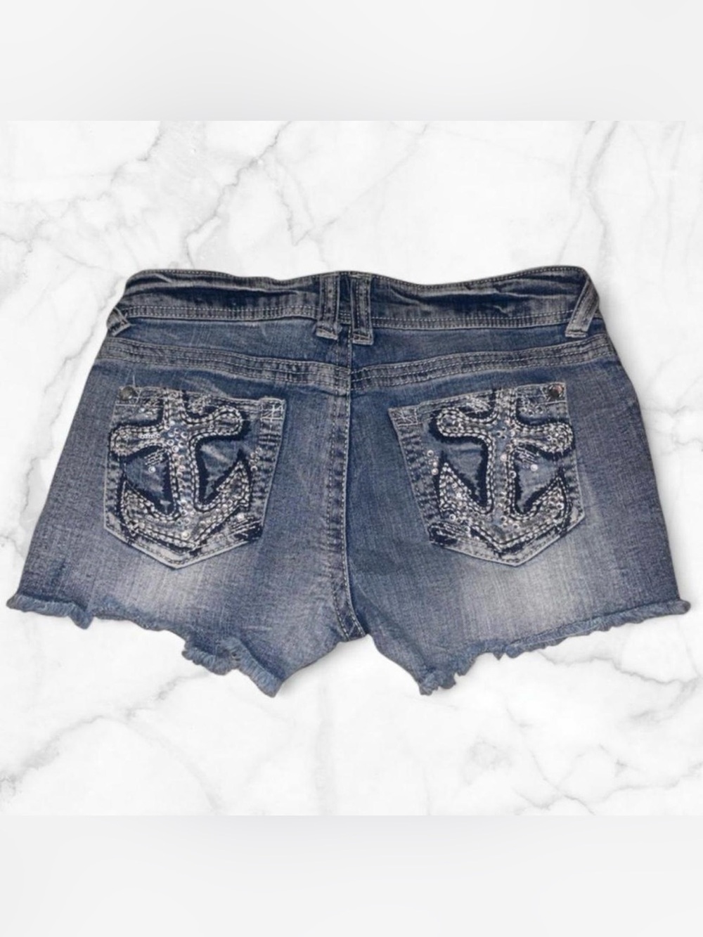 ⚓️ VINTAGE-No Boundaries, LowRise, Denim Shorts w/Bling Anchors on Cheeks⚓️